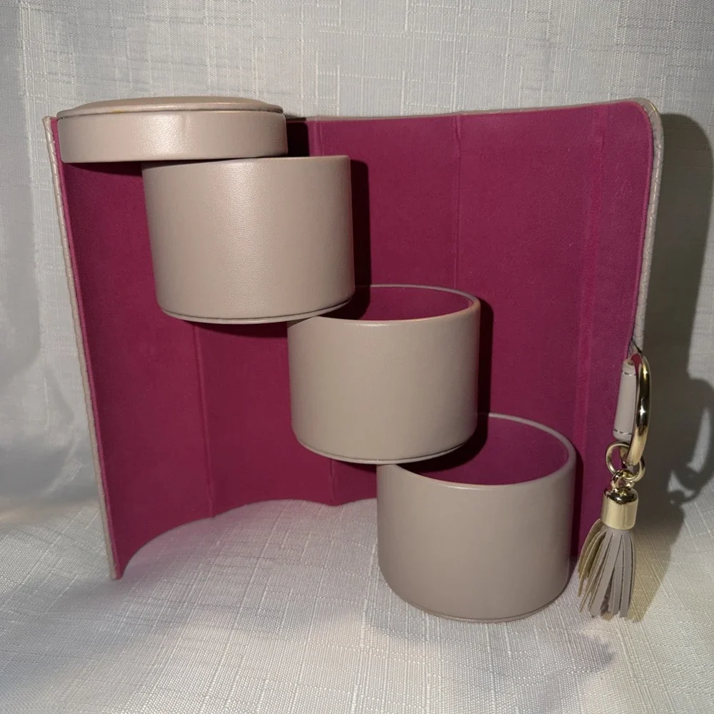 Small Travel Jewelry Box Case Roller Essential Taupe Pink Organizer Tassel